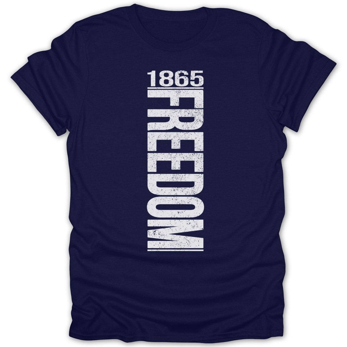 Navy t-shirt with "1865 FREEDOM" printed vertically in white.