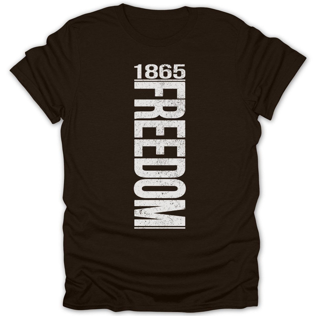 Dark t-shirt with "1865" above "FREEDOM" vertically printed in white.