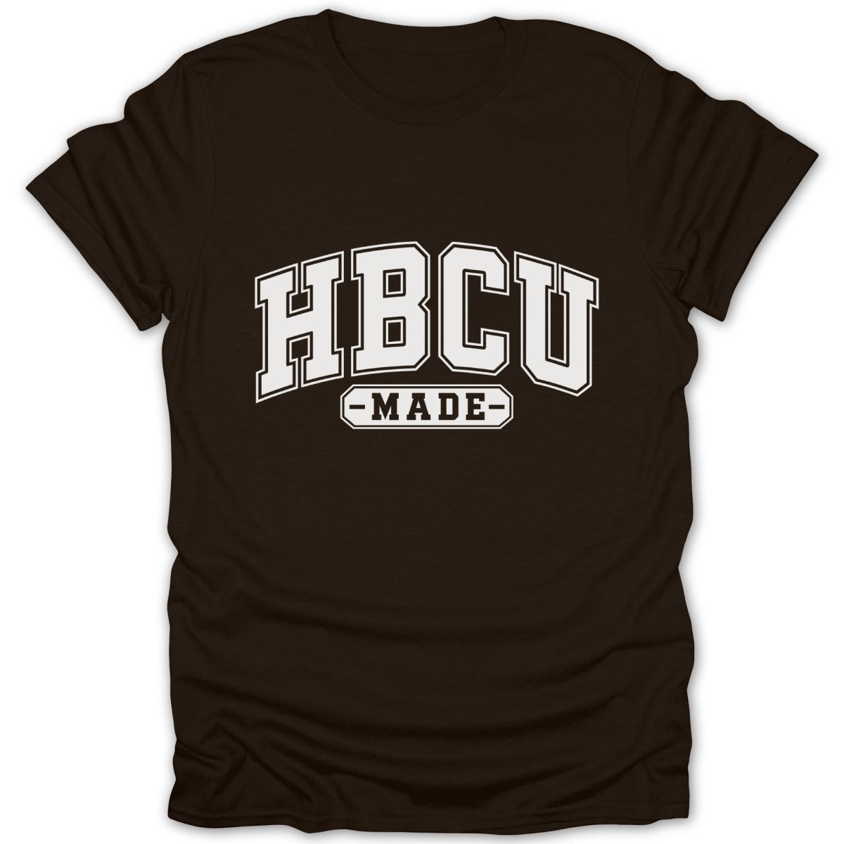 Brown t-shirt with white "HBCU MADE" text.