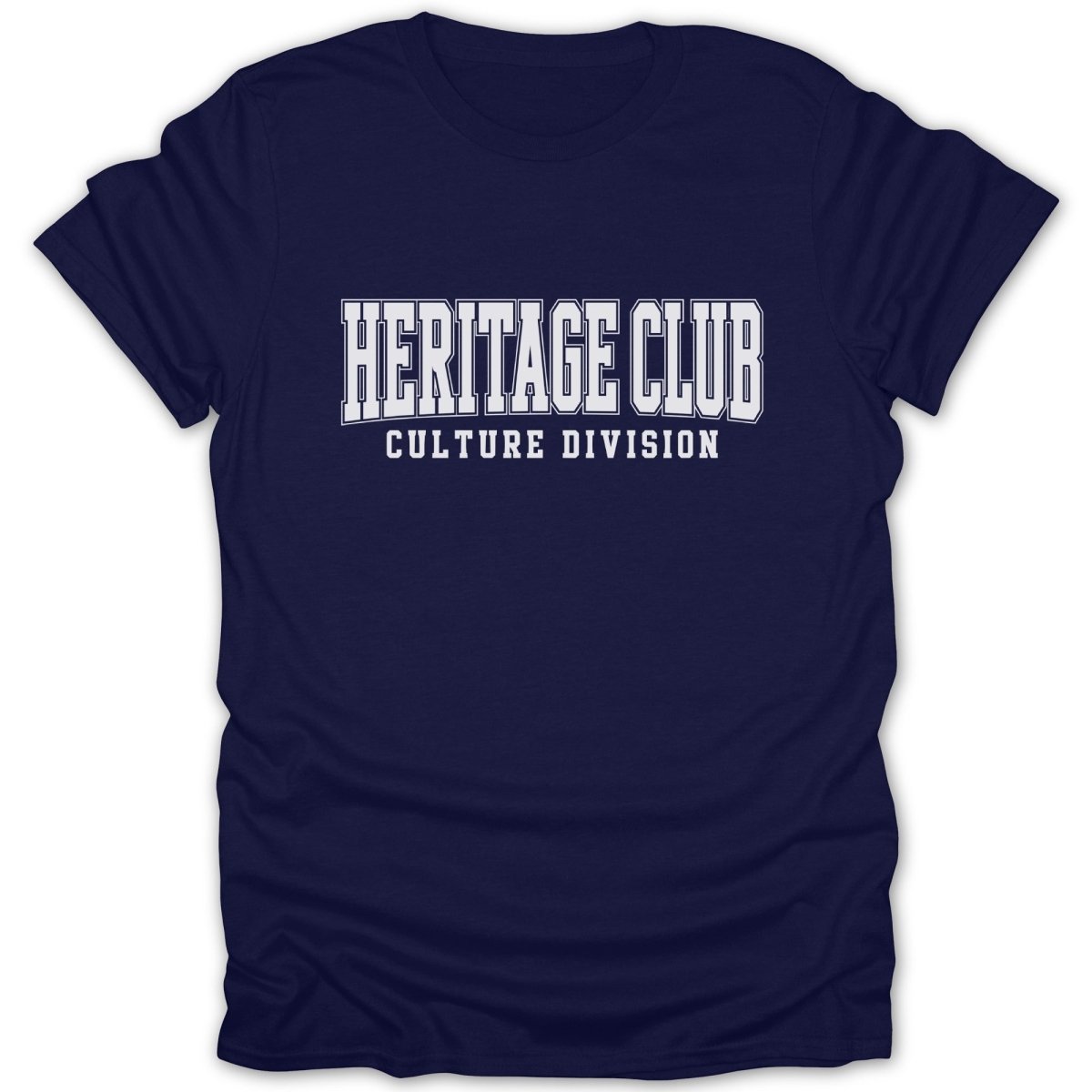 Navy t-shirt with white "HERITAGE CLUB CULTURE DIVISION" text.
