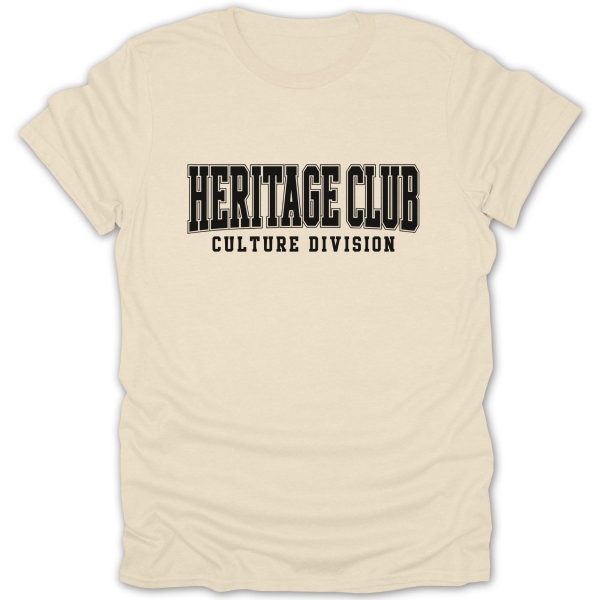 Cream t-shirt with black text reading "HERITAGE CLUB CULTURE DIVISION".
