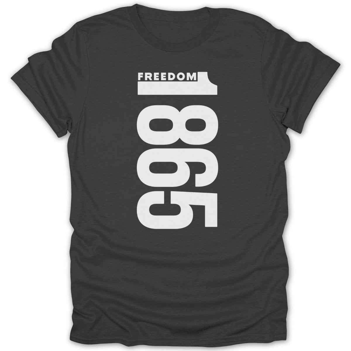 Black t-shirt with white "FREEDOM 1865" text.