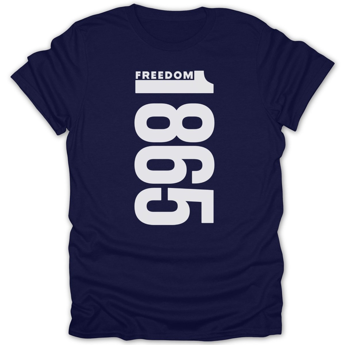 Navy t-shirt with large white "1865" and "FREEDOM" text.