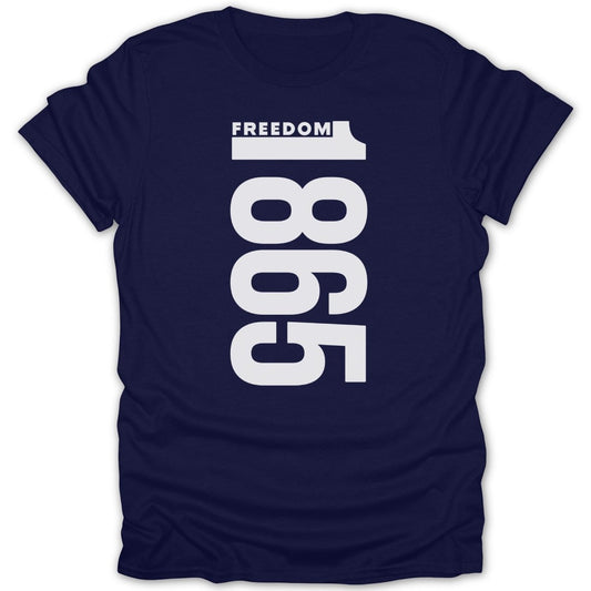 Navy t-shirt with large white "1865" and "FREEDOM" text.