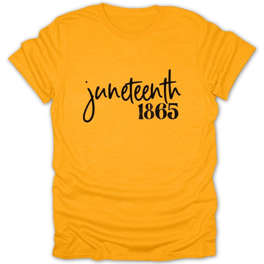 Orange t-shirt with "Juneteenth 1865" in black lettering.