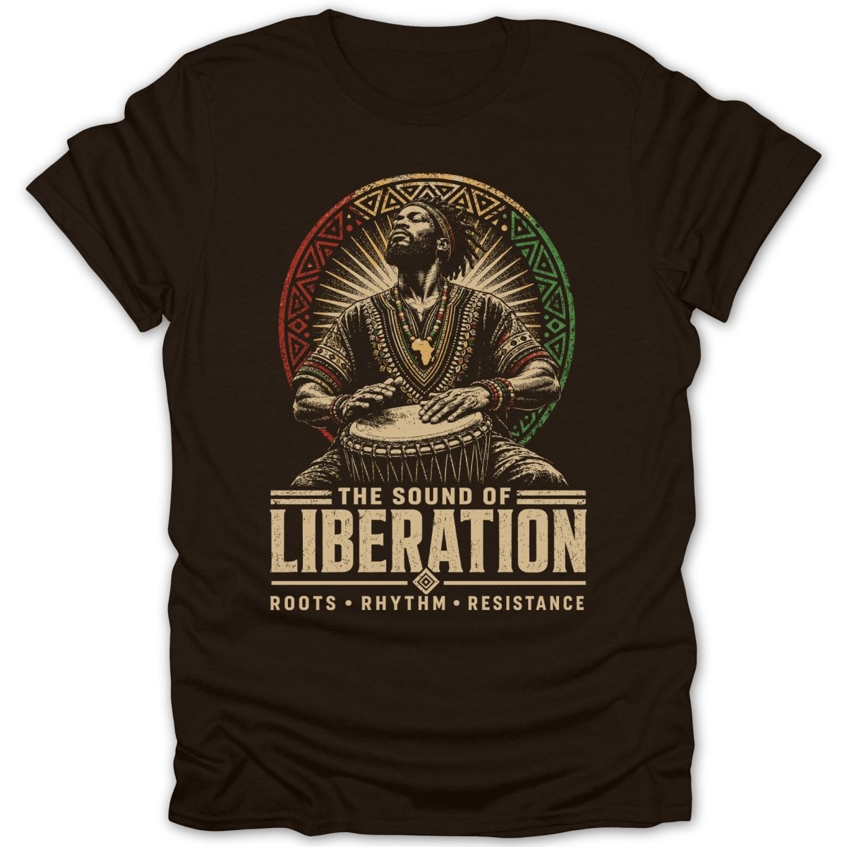 Man playing drums with text "The Sound of Liberation Roots Rhythm Resistance".