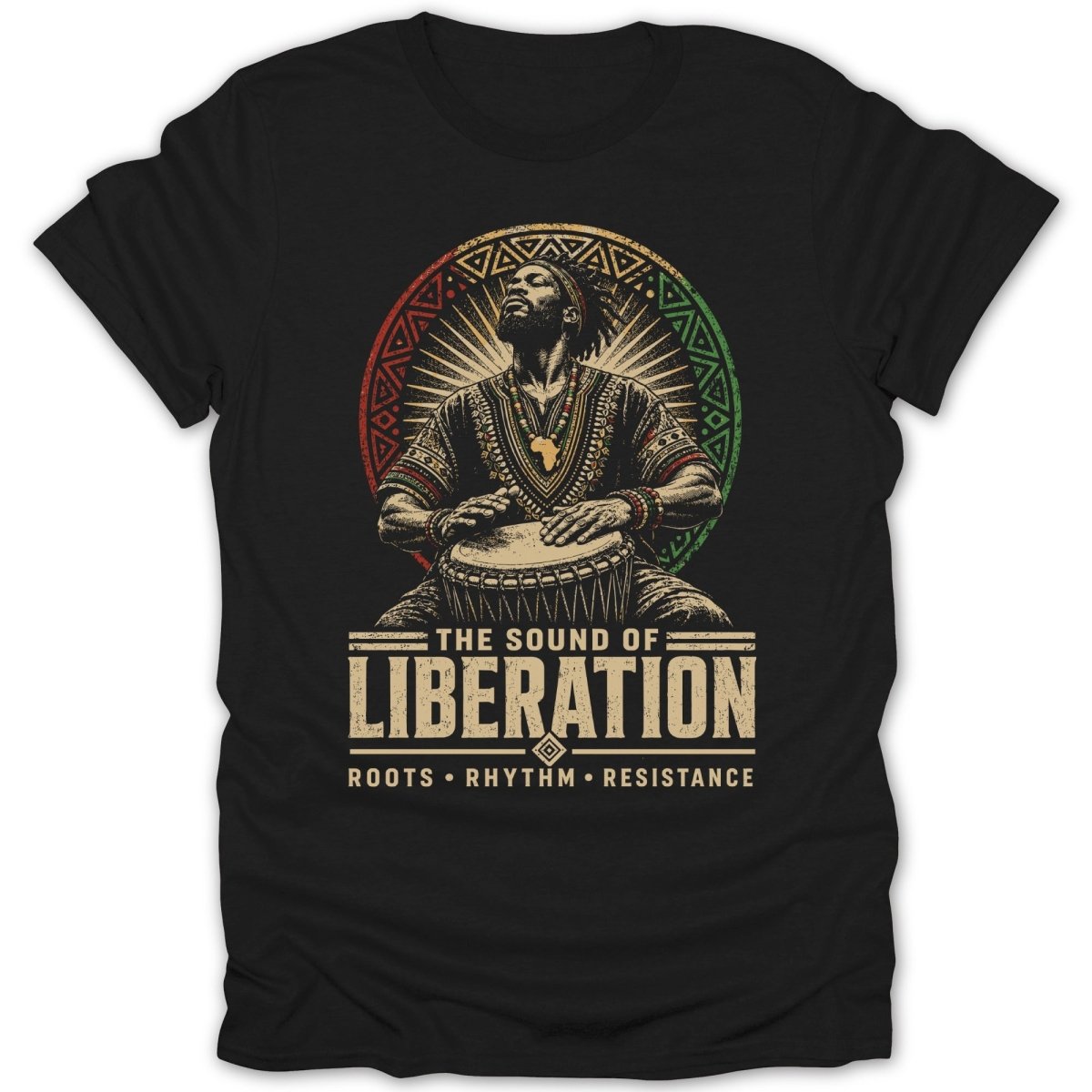 Man playing a drum with "The Sound of Liberation" text.