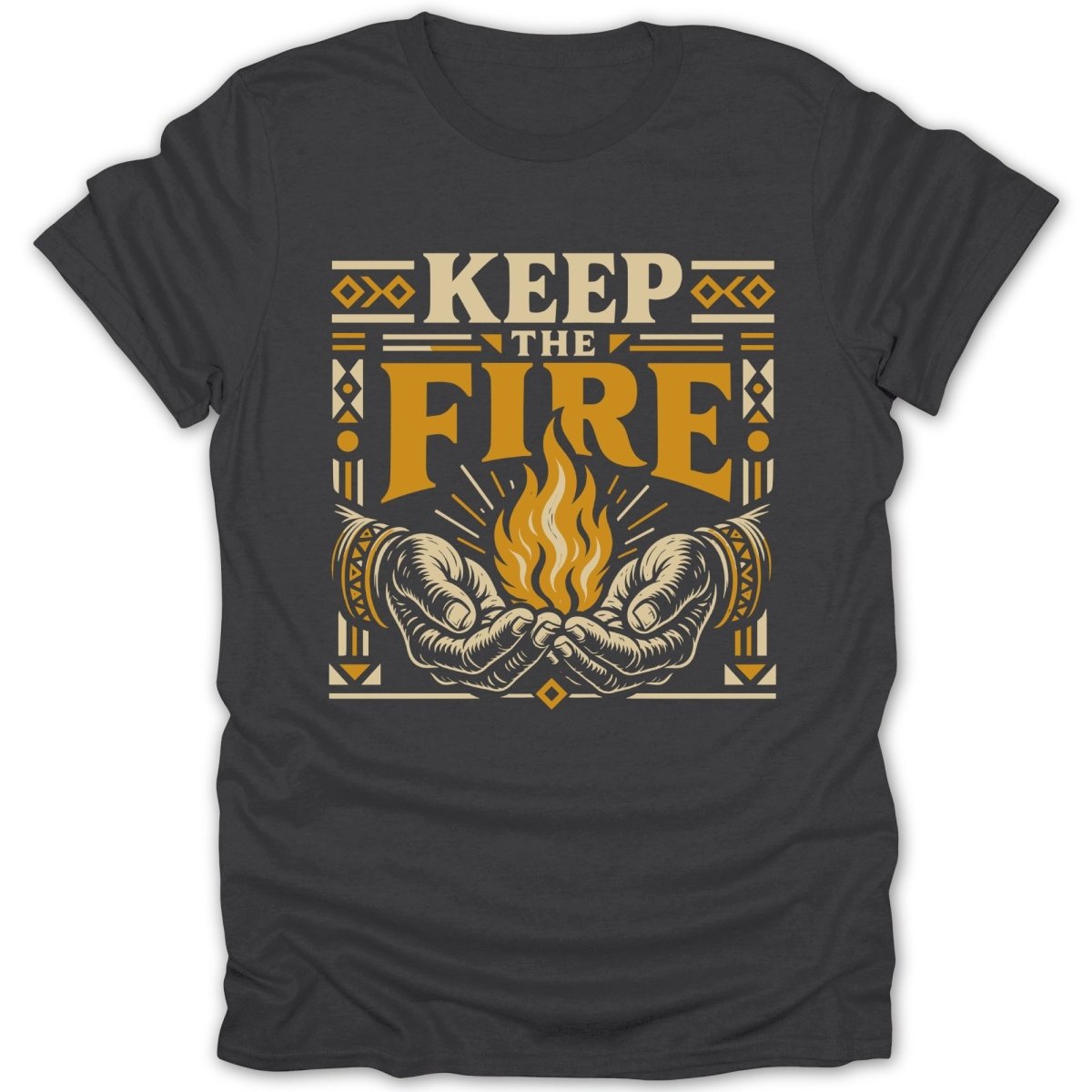 Hands cupping a flame with text "KEEP THE FIRE" in stylized font.