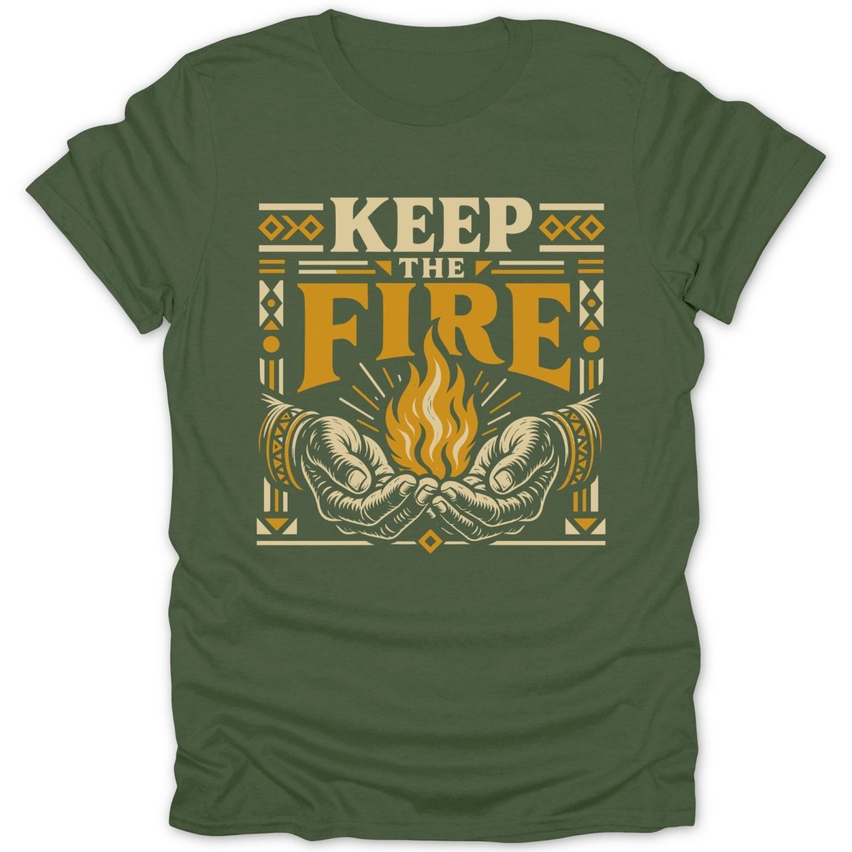 Hands cup a flame with text "KEEP THE FIRE" above.