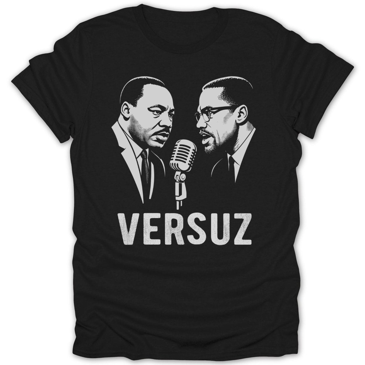 Martin Luther King Jr. and Malcolm X face each other over a microphone with "VERSUZ" text.