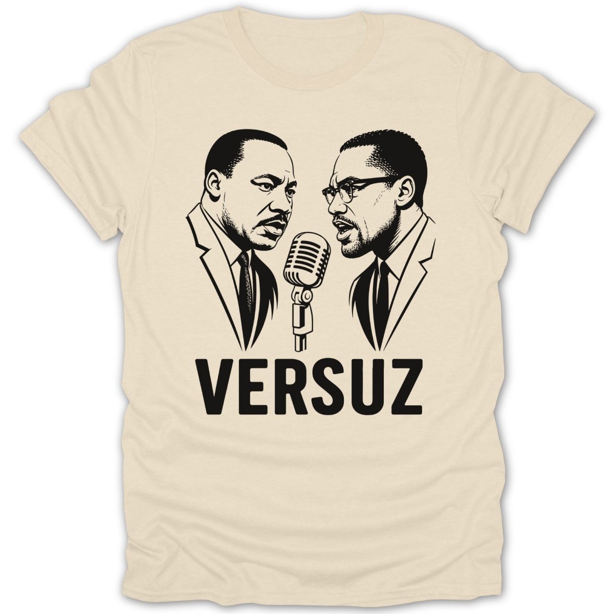 Martin Luther King Jr. and Malcolm X facing each other with a microphone, "VERSUZ" text.