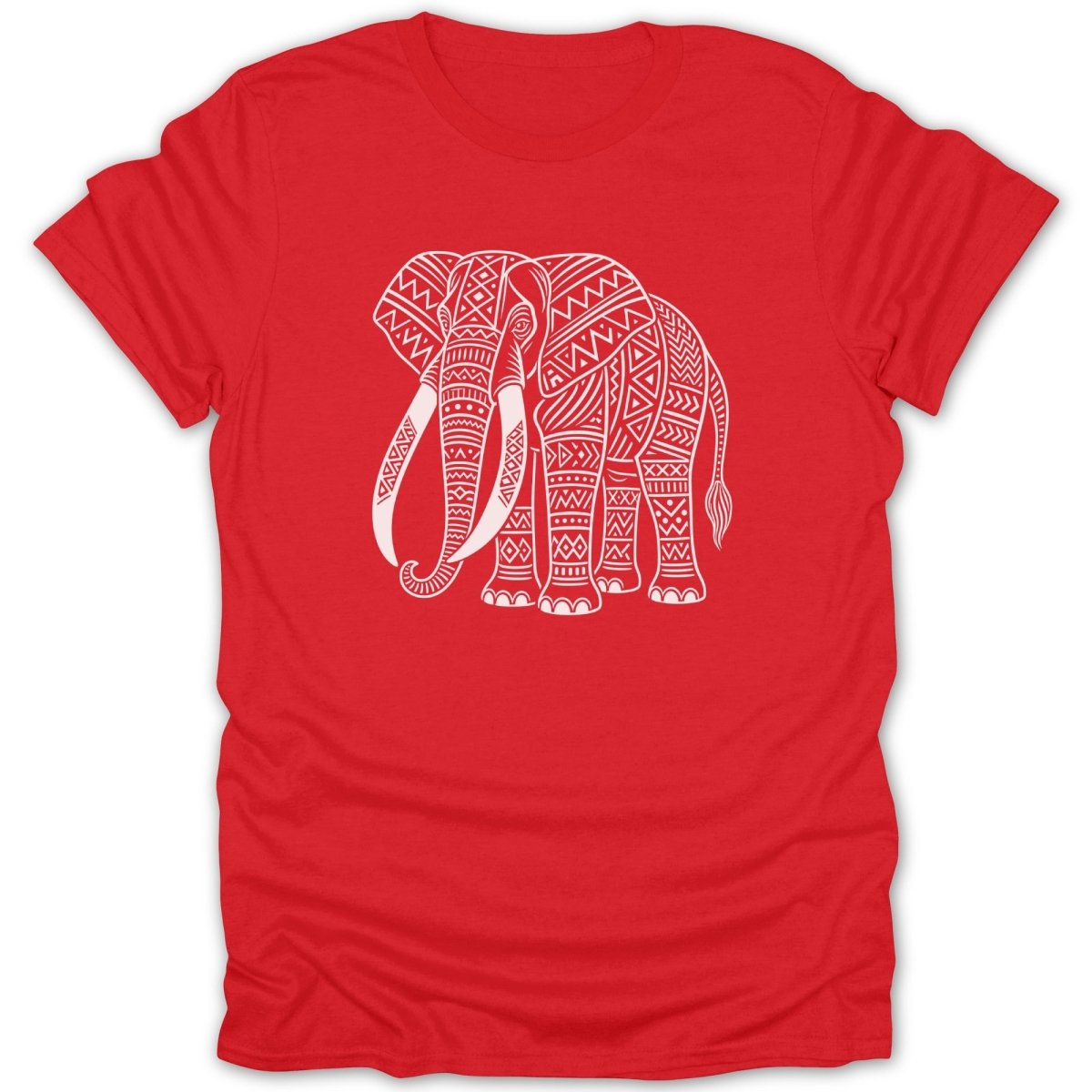 Red t-shirt with a white graphic pattern of an elephant.