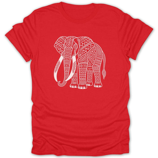 Red t-shirt with a white graphic pattern of an elephant.