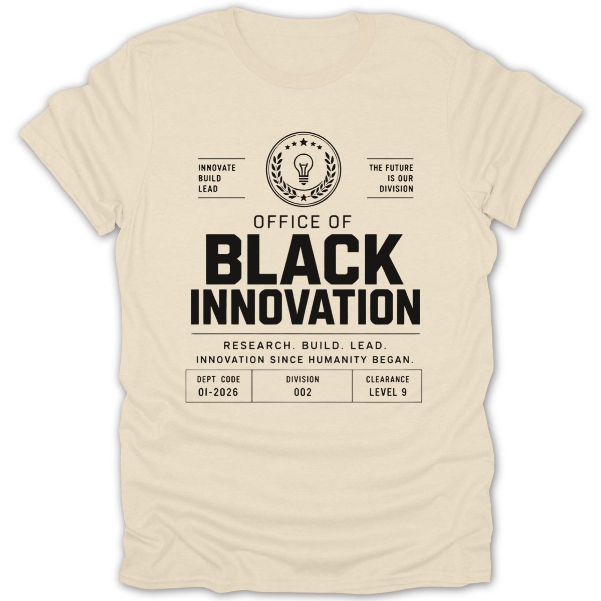 Cream t-shirt with "Office of Black Innovation" in bold black text.