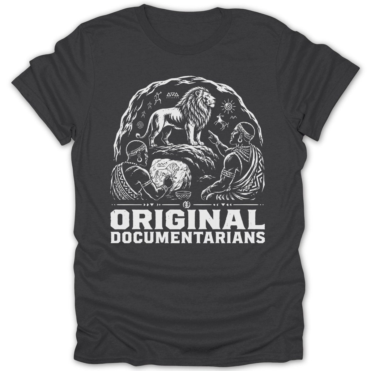 Two people sketch a lion on stone, text "ORIGINAL DOCUMENTARIANS".