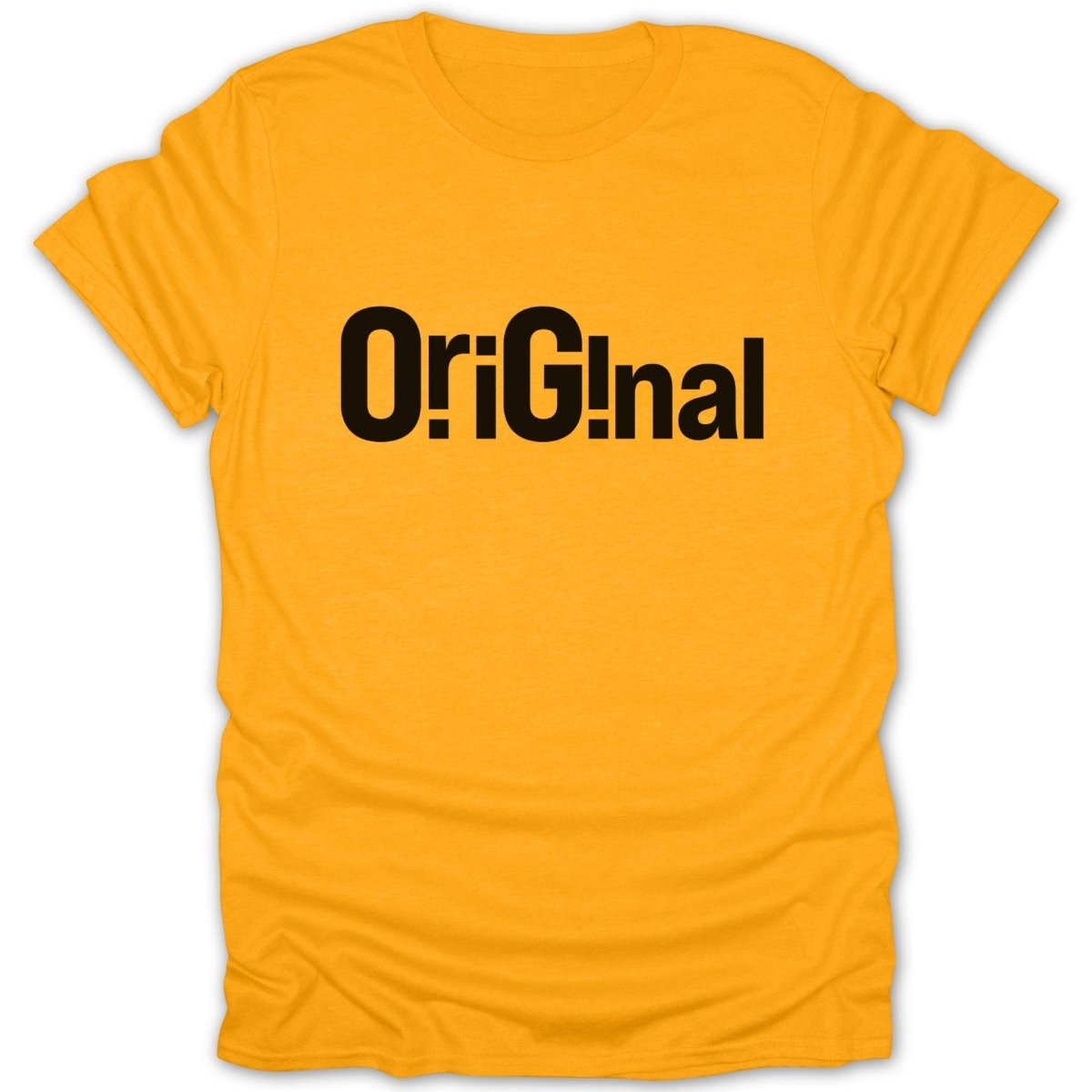 Orange t-shirt with the word "OriGinal" printed in black.