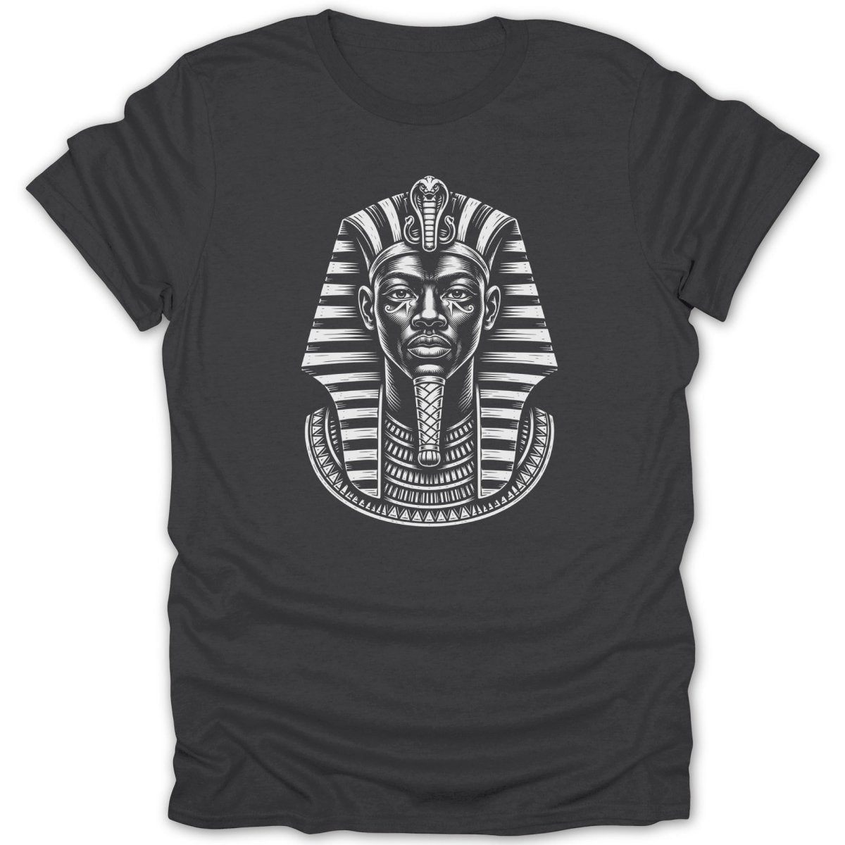 T-shirt featuring a detailed black and white illustration of King Tut's mask.