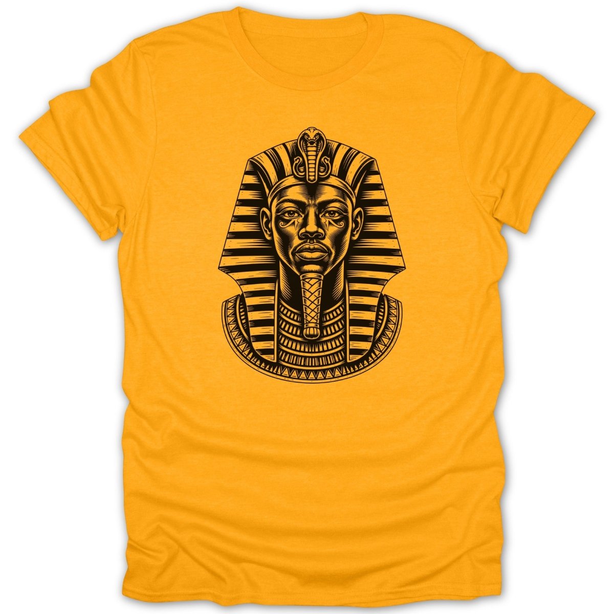 T-shirt with black line drawing of King Tutankhamun's mask.
