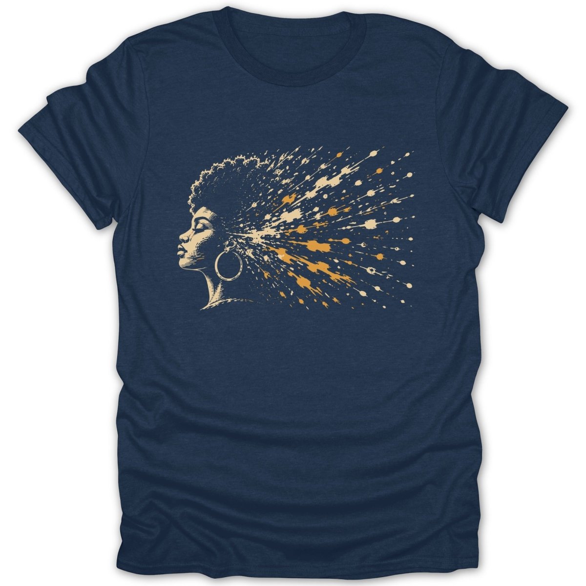 Illustration of a woman's profile with abstract paint splatters erupting from her hair.