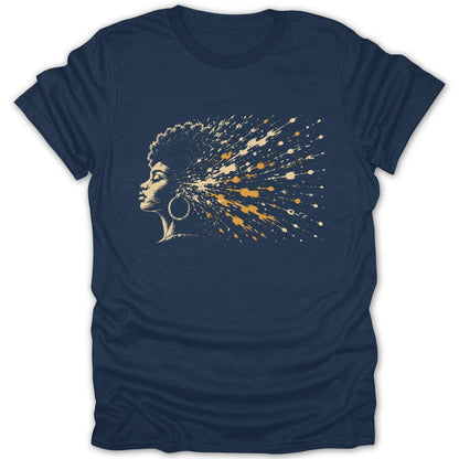 Illustration of a woman's profile with abstract paint splatters erupting from her hair.