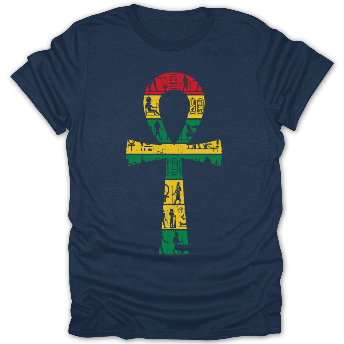 Rasta Egyptian Ankh With Hieroglyphs Tee - Zion Threadz