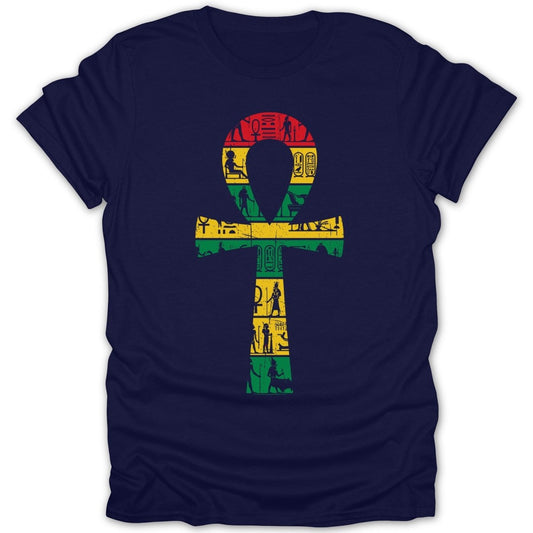 Rasta Egyptian Ankh With Hieroglyphs Tee - Zion Threadz