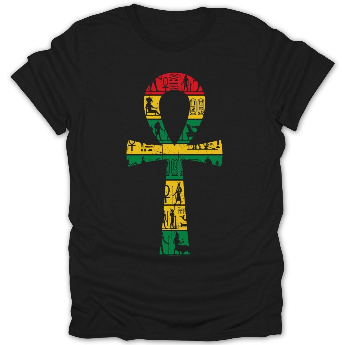Rasta Egyptian Ankh With Hieroglyphs Tee - Zion Threadz