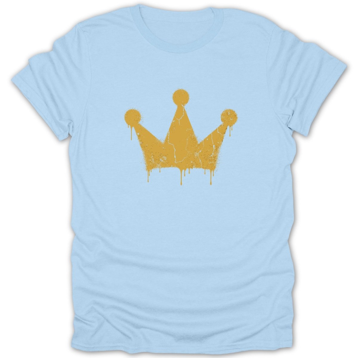 Light blue t-shirt with a distressed gold crown graphic.