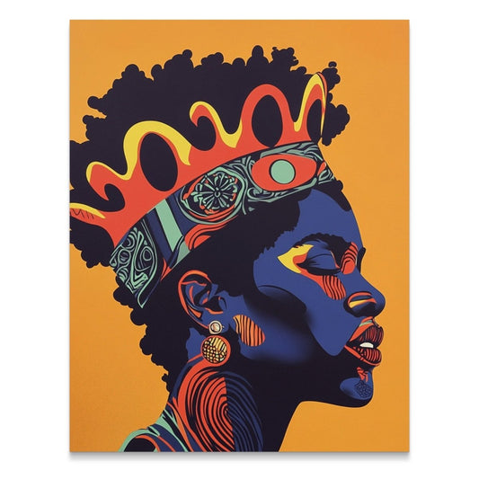 Regal Portrait with Crown on Orange Background Poster - Zion Threadz