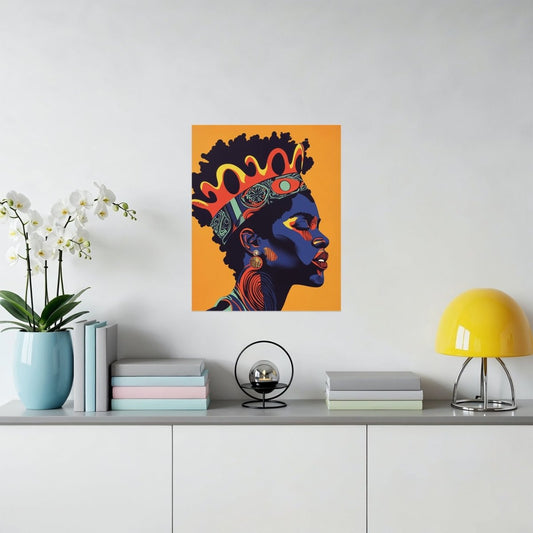 Regal Portrait with Crown on Orange Background Poster - Zion Threadz