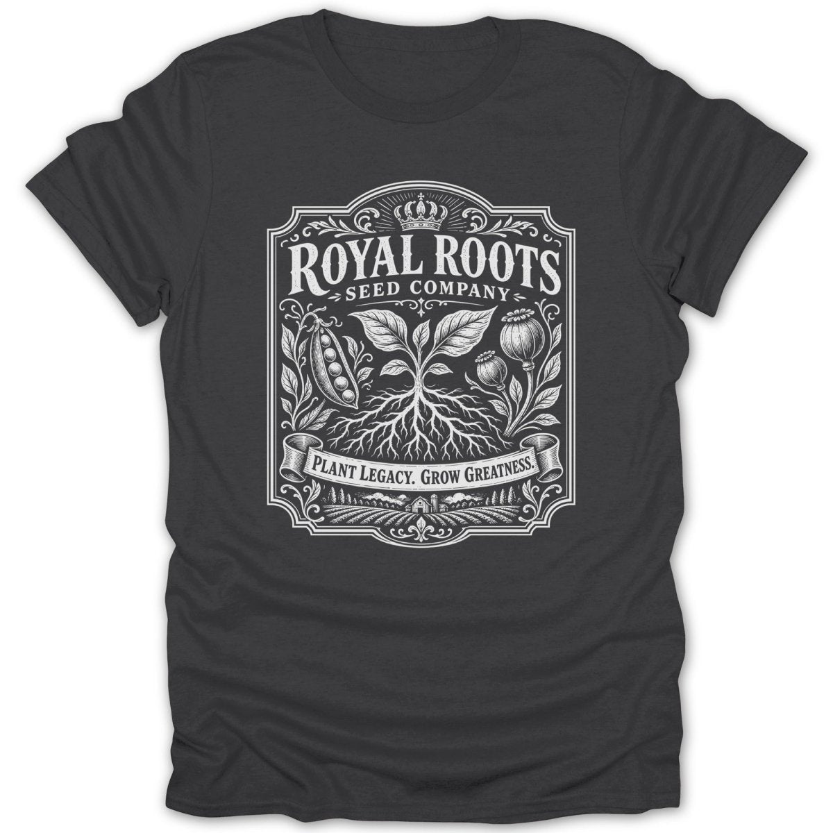 Royal Roots Seed Company with plants and slogan "Plant Legacy. Grow Greatness."