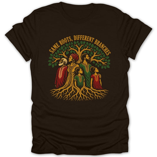 A family tree illustration with the text "SAME ROOTS, DIFFERENT BRANCHES"