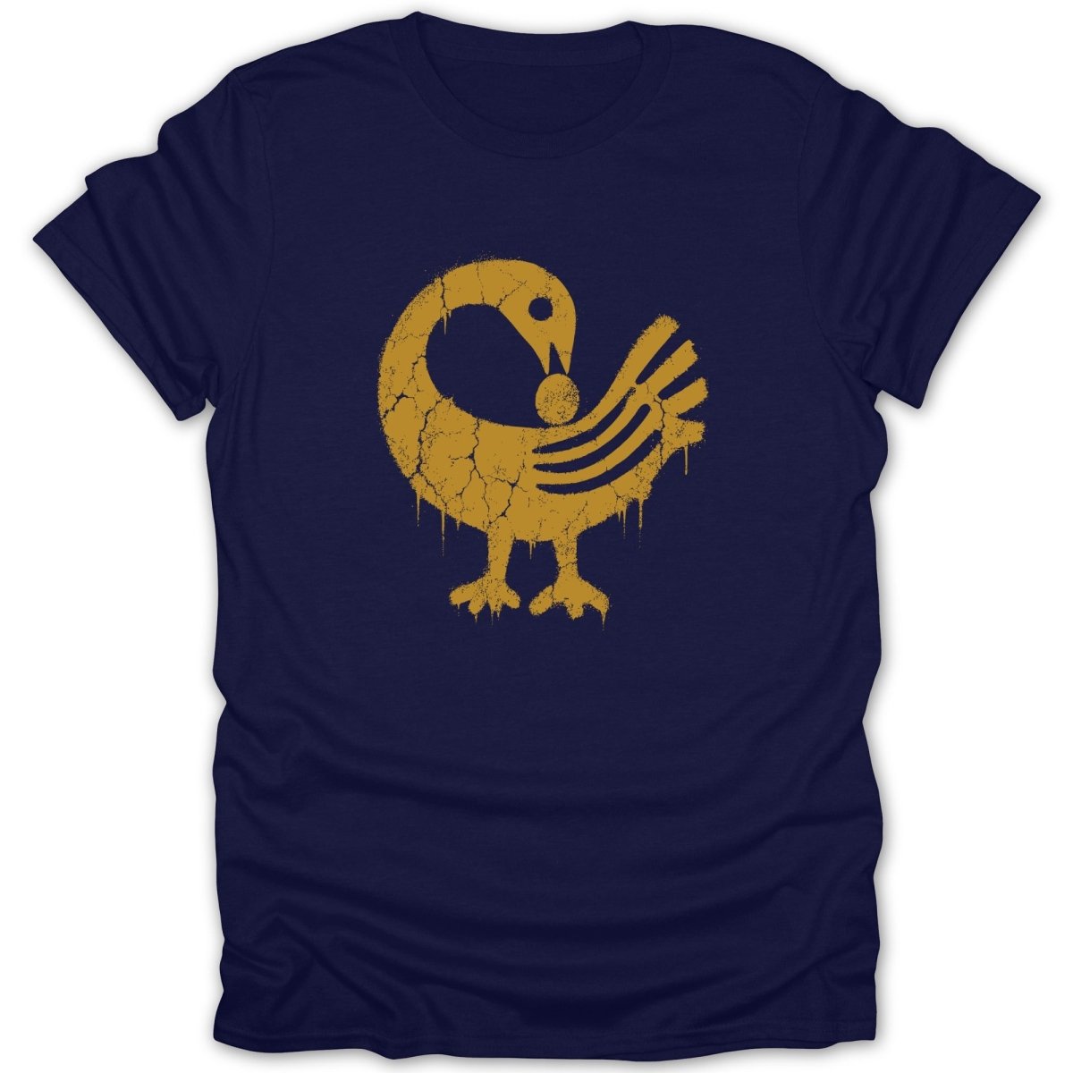 Dark navy t-shirt with distressed gold Sankofa bird symbol.