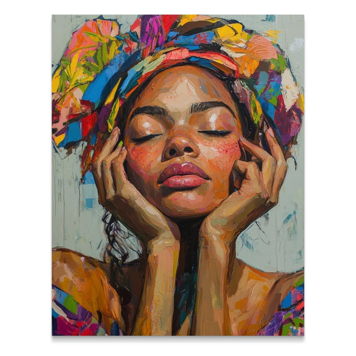 Serene Woman With Head Scarf Portrait Oil Painting Poster - Zion Threadz