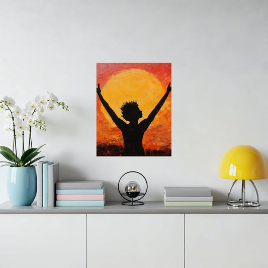 Silhouette Figure Under Yellow Sun Modern Graphic Poster - Zion Threadz