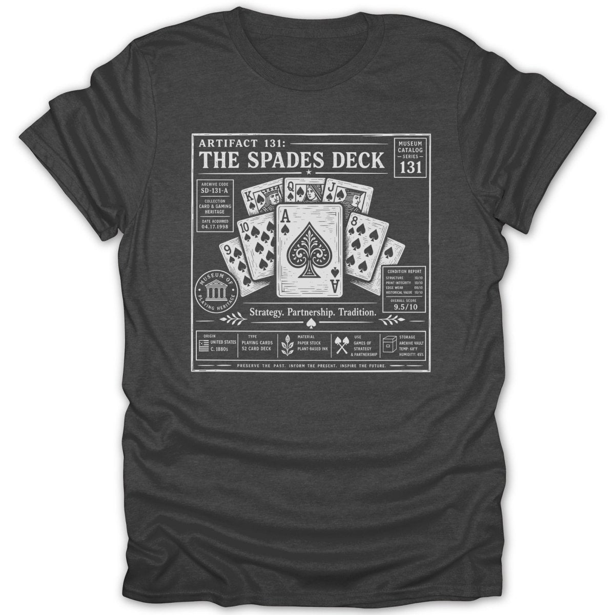 Museum catalog graphic "The Spades Deck" with playing cards and artifact details.