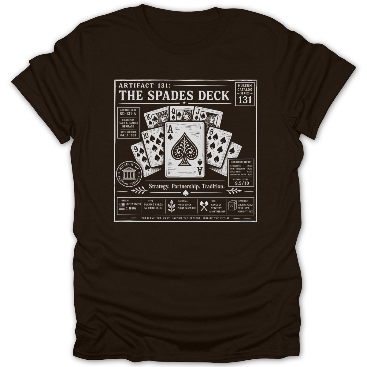 T-shirt with a design of playing cards and text "The Spades Deck Artifact 131".
