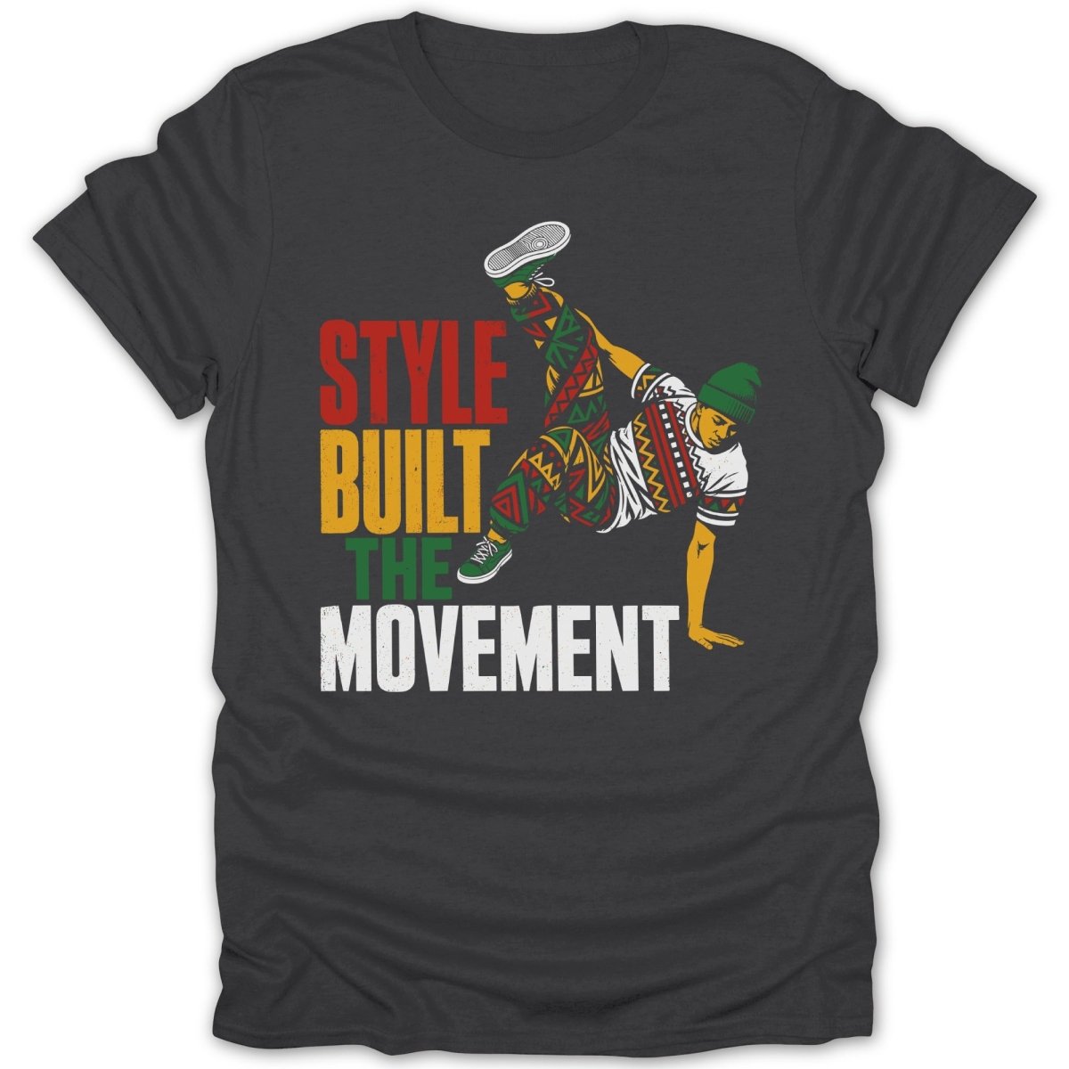 Style Built The Movement, a breakdancer in colorful patterned pants.