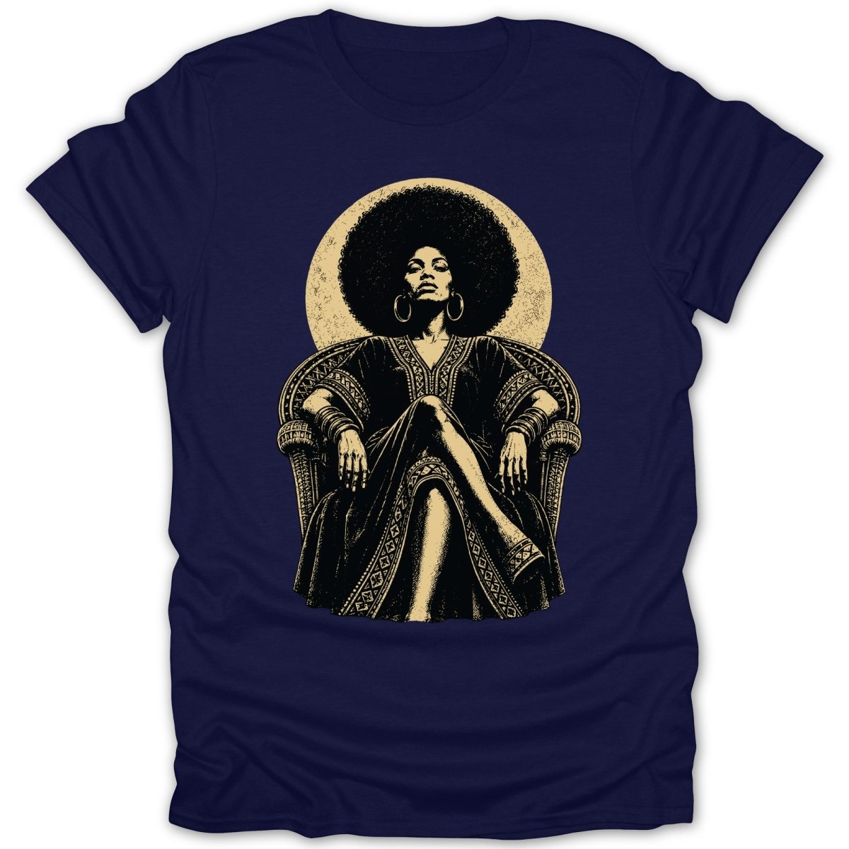 Illustration of a regal woman with an afro seated on a throne.