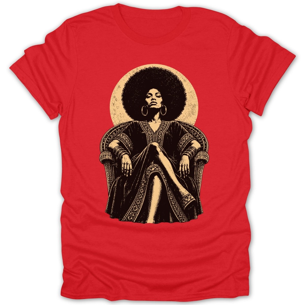 Illustration of a woman with an afro sitting regally on a throne.