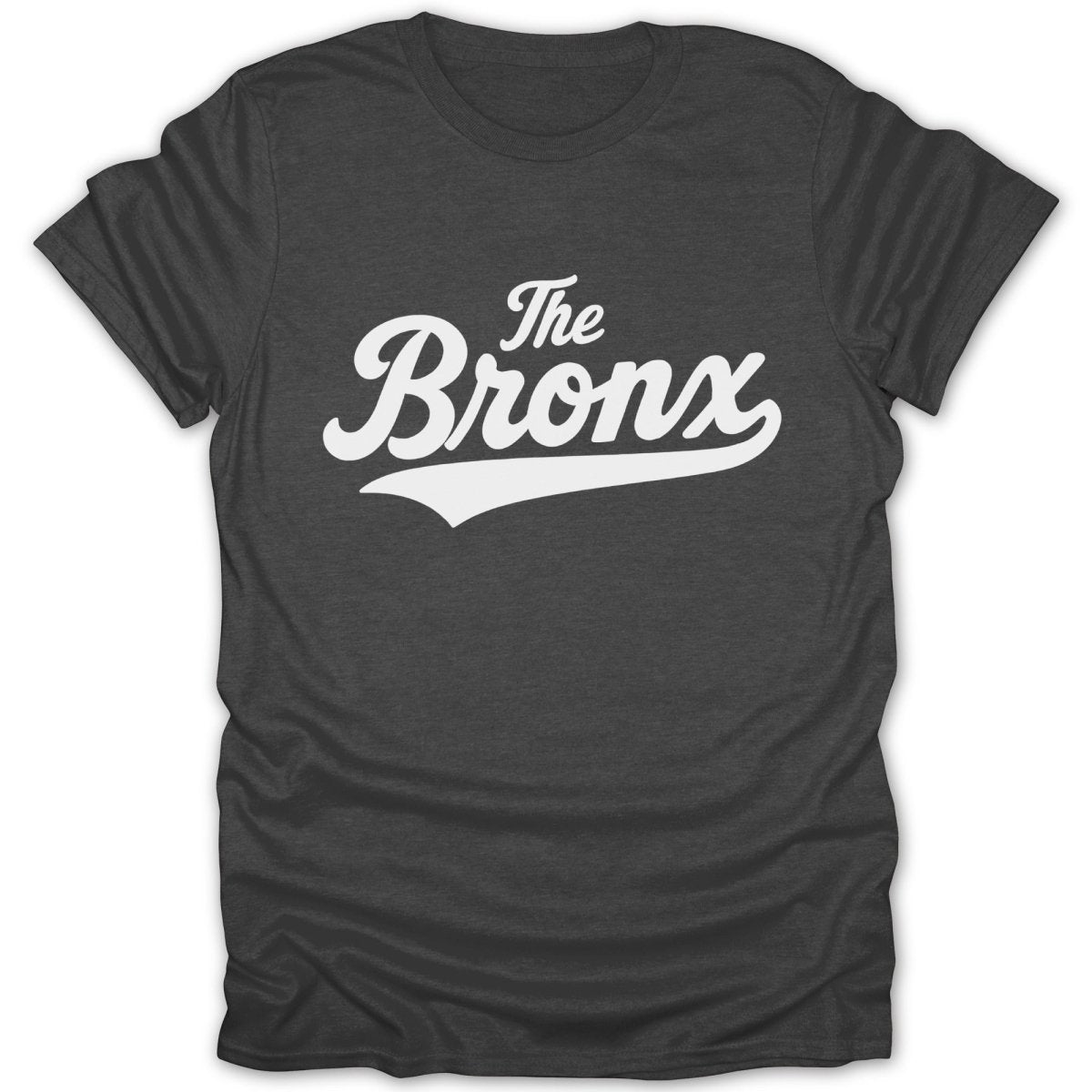 Dark grey t-shirt with white "The Bronx" text in a script font