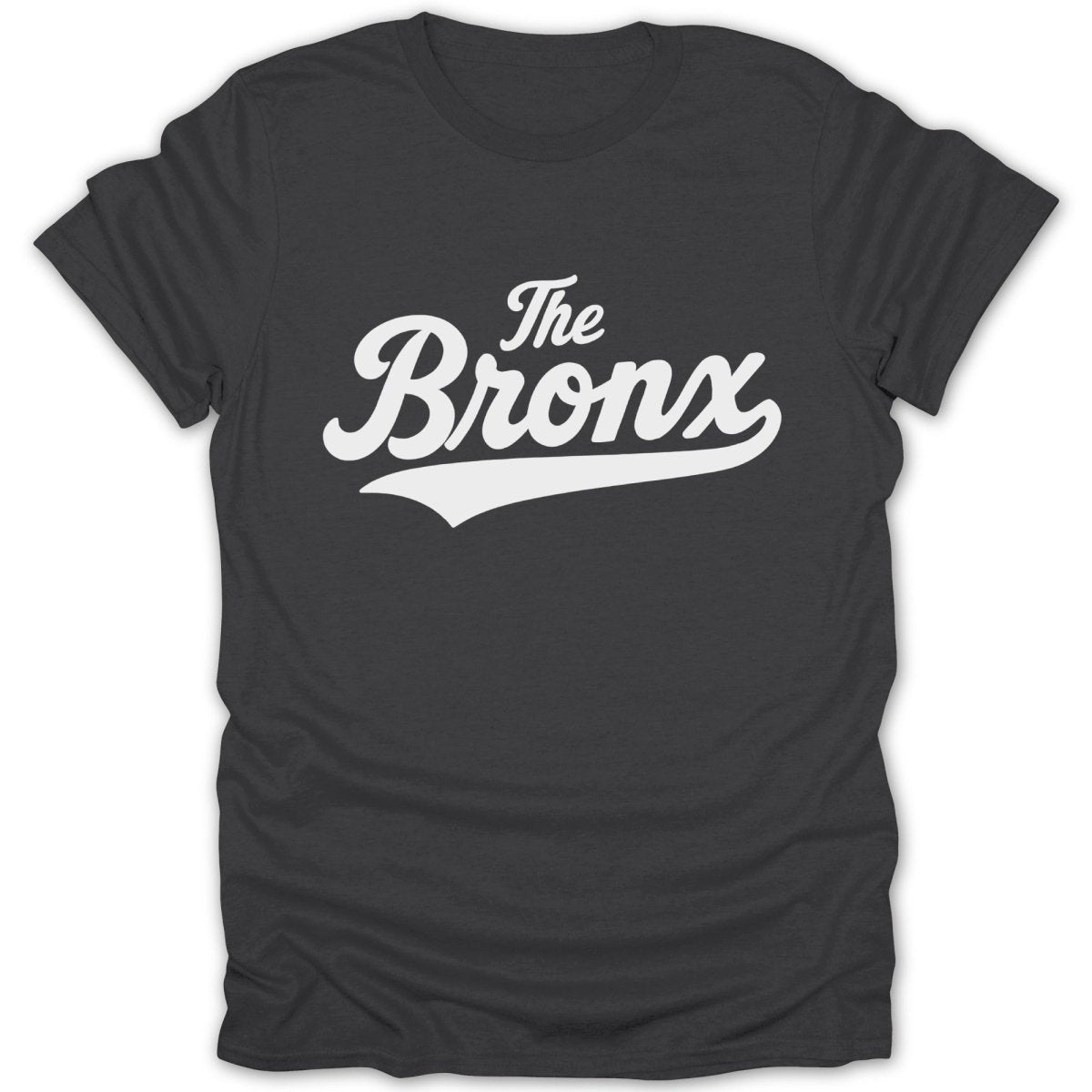 Dark t-shirt with white script text reading "The Bronx"
