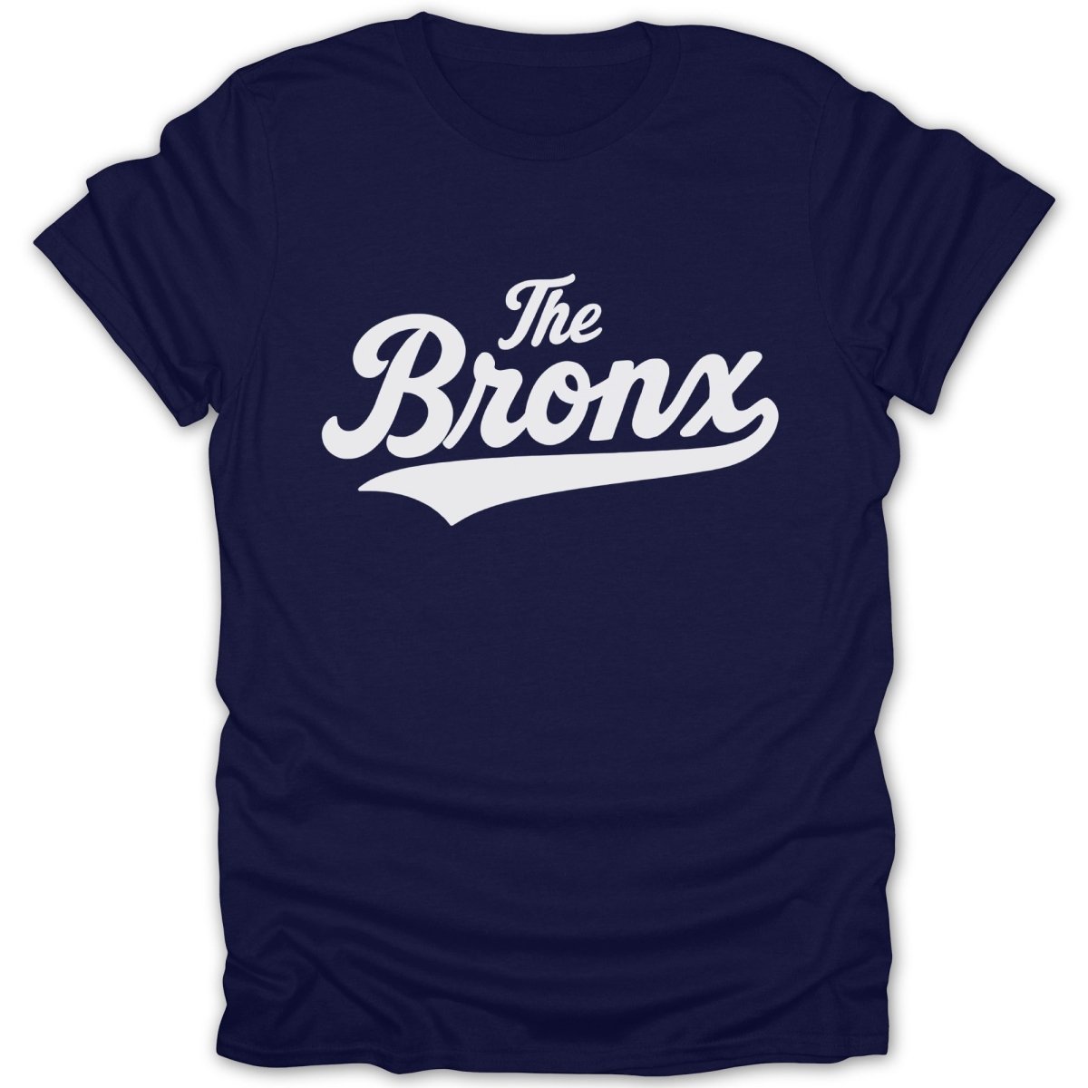 Navy t-shirt with white "The Bronx" text in a script font.
