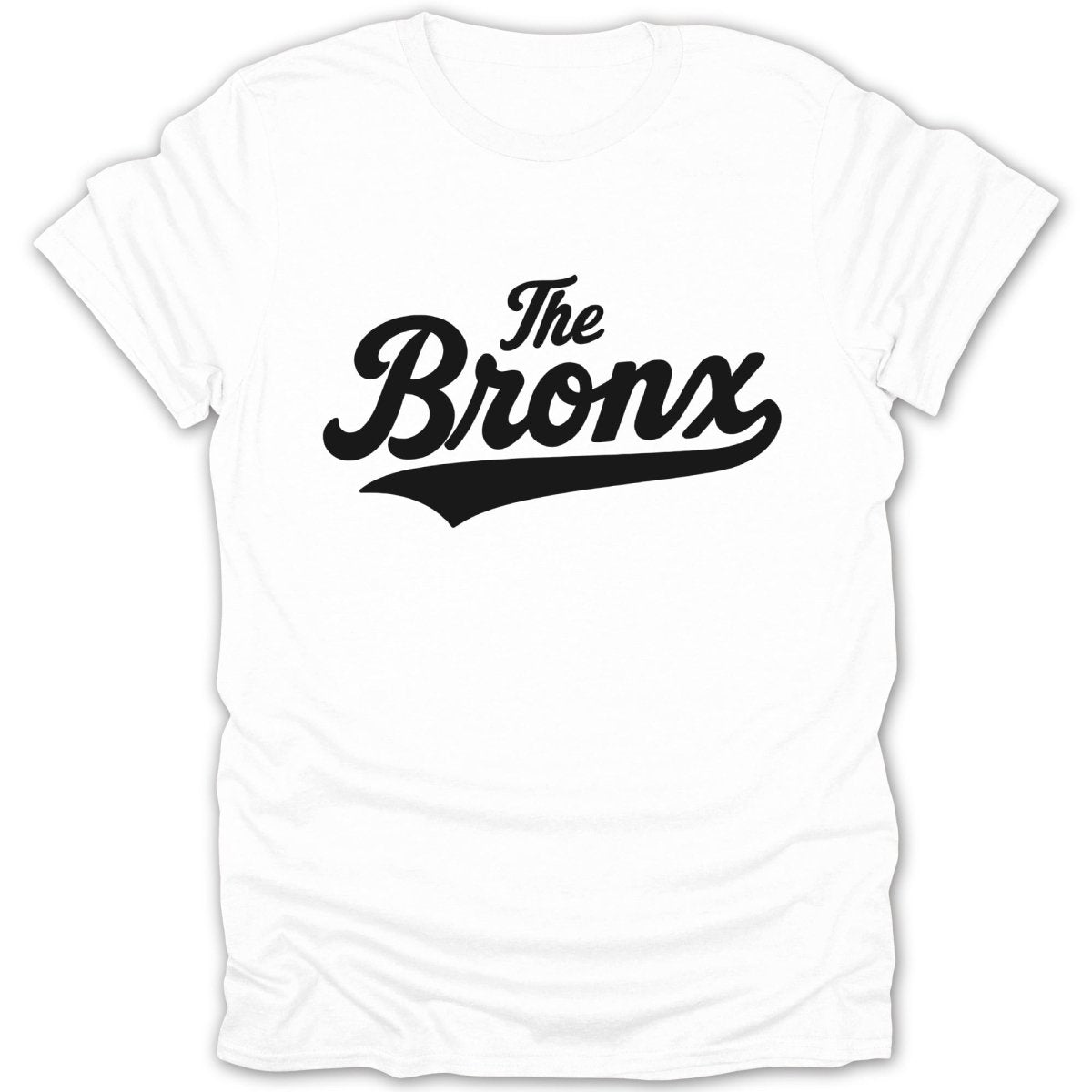 White t-shirt with black script text "The Bronx" and a swoosh.