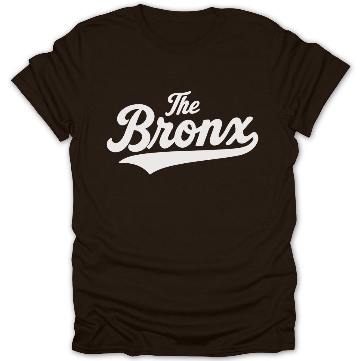Brown t-shirt with white "The Bronx" text in a script font.