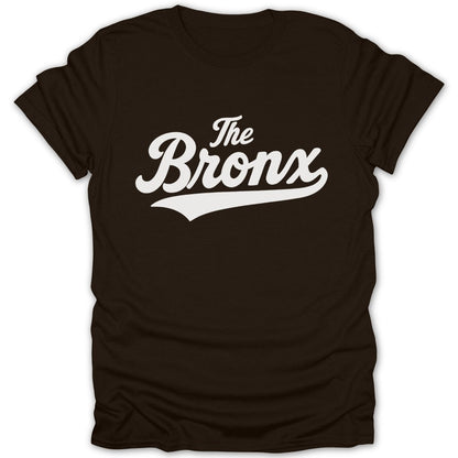 Brown t-shirt with white "The Bronx" text in a script font.