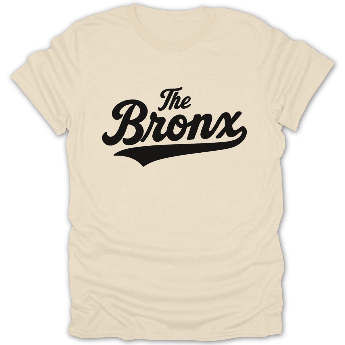 Cream t-shirt with black text that reads "The Bronx" in a stylized script font.
