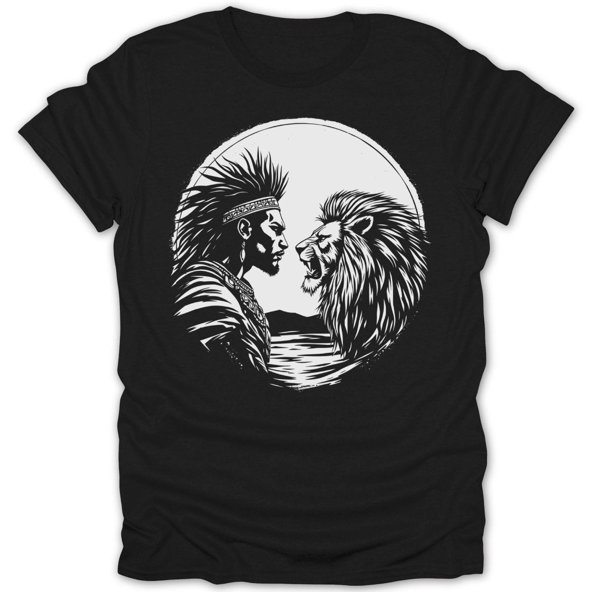 Warrior Lion Stare Black White Tee - Zion Threadz