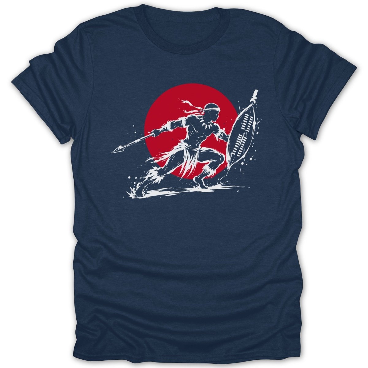 Warrior with spear and shield running against red circle.