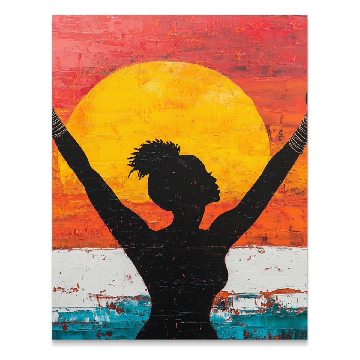 Woman Silhouette Under Yellow Sun Abstract Painting Poster - Zion Threadz